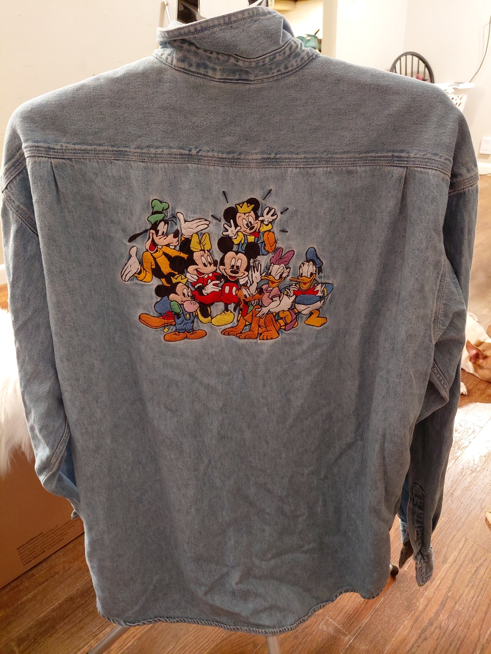 Disney Light Blue Denim Button-Down Shirt with Embroidered Mickey & Friends